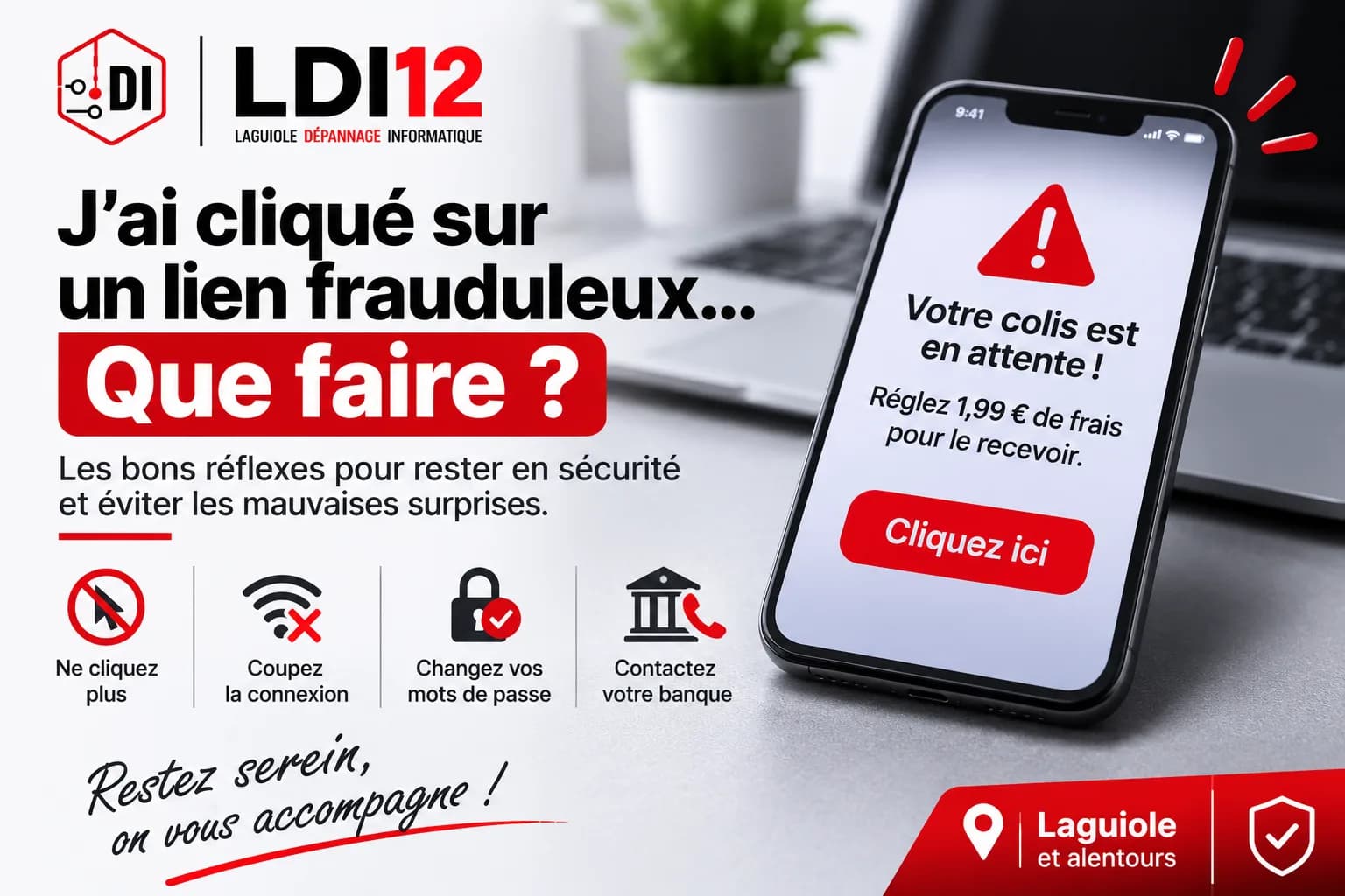 Smartphone affichant un faux SMS de livraison avec un lien suspect